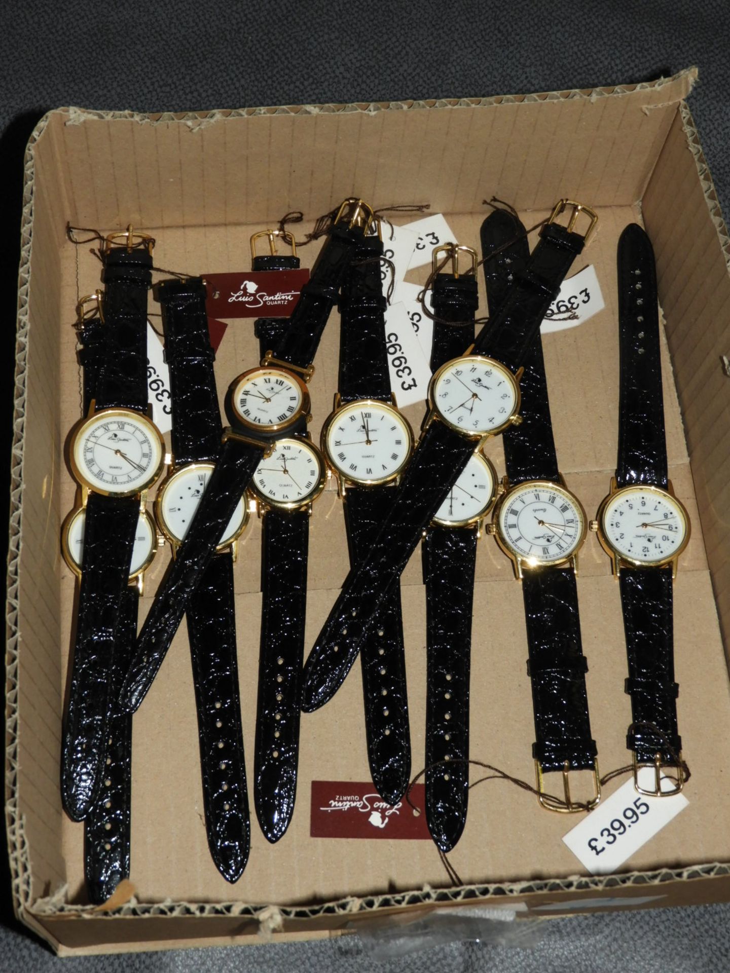 Box of Ten Wristwatches with Faux Leather Straps (