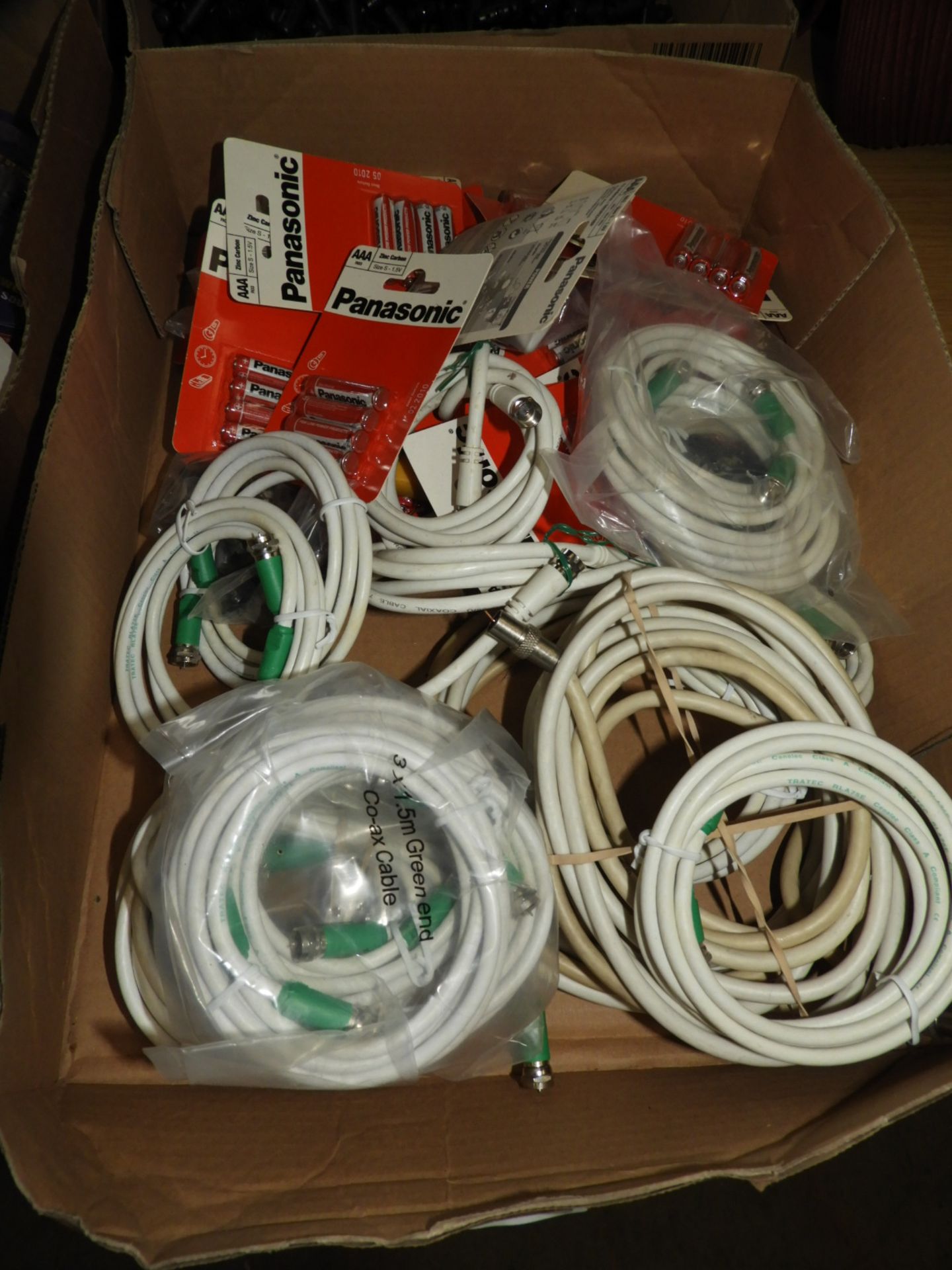 Assorted Coax Cables, Panasonic Batteries, etc.