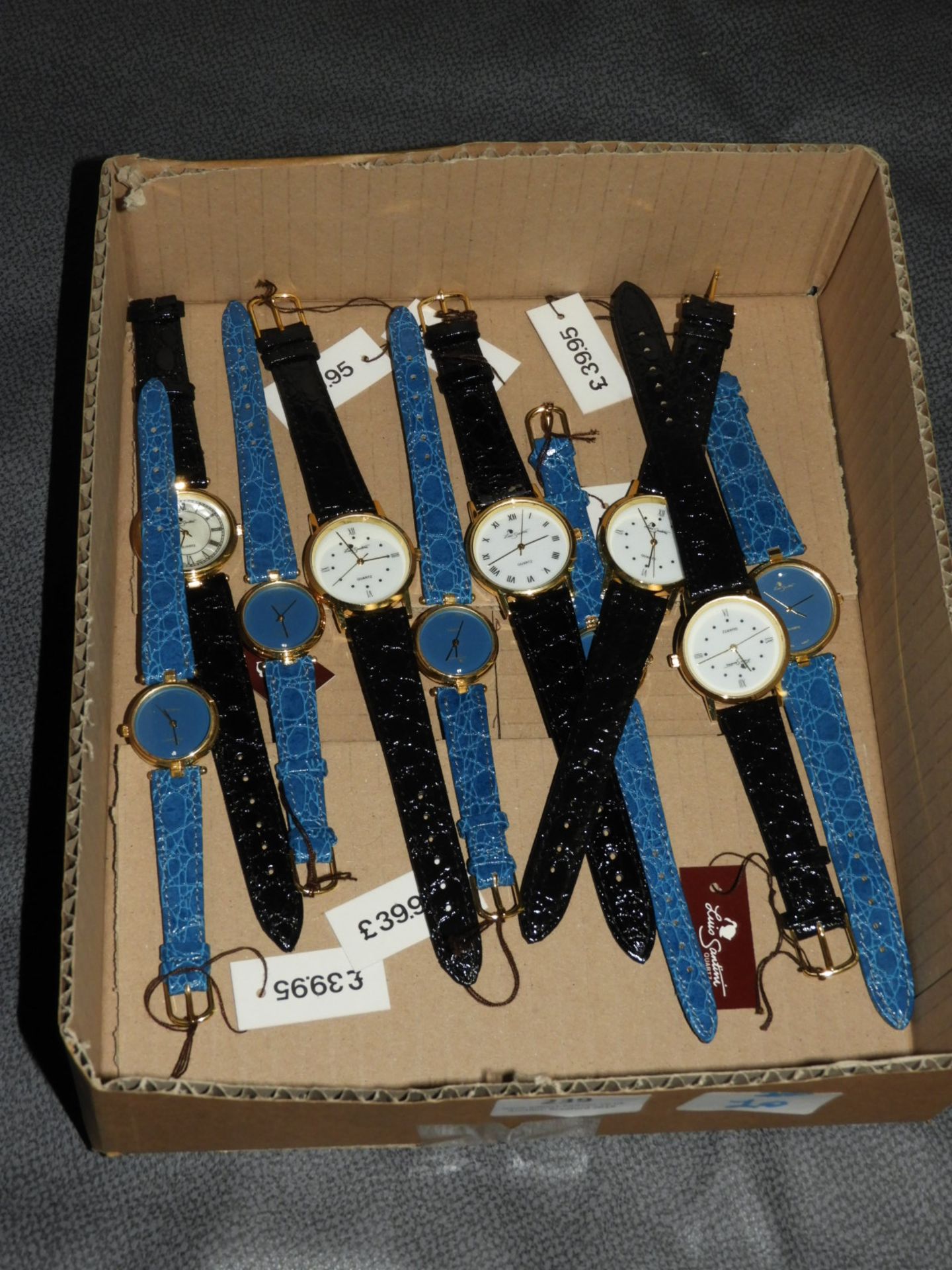 Box of Ten Wristwatches with Faux Leather Straps (