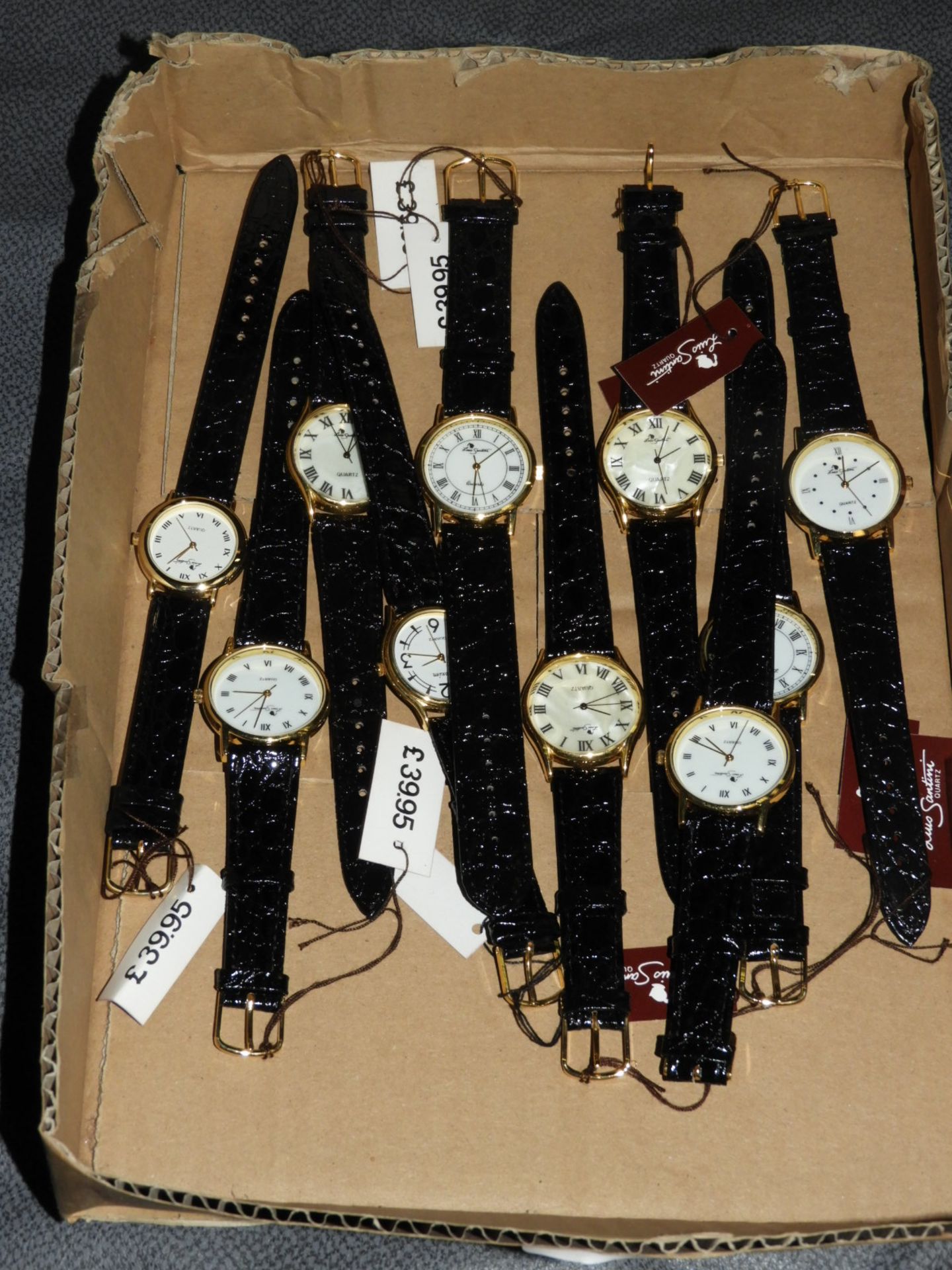 Box of Ten Wristwatches with Faux Leather Straps (