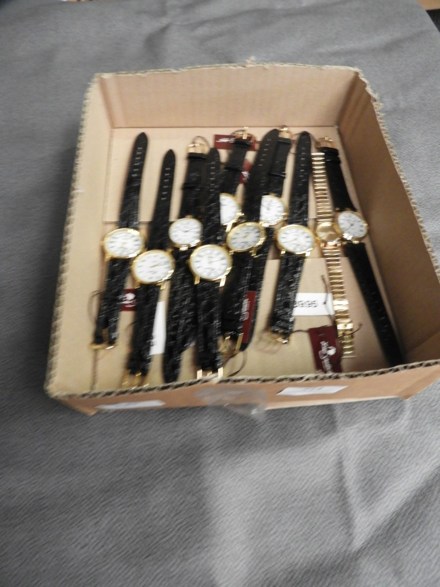 Box of Ten Wristwatches with Faux Leather Straps (