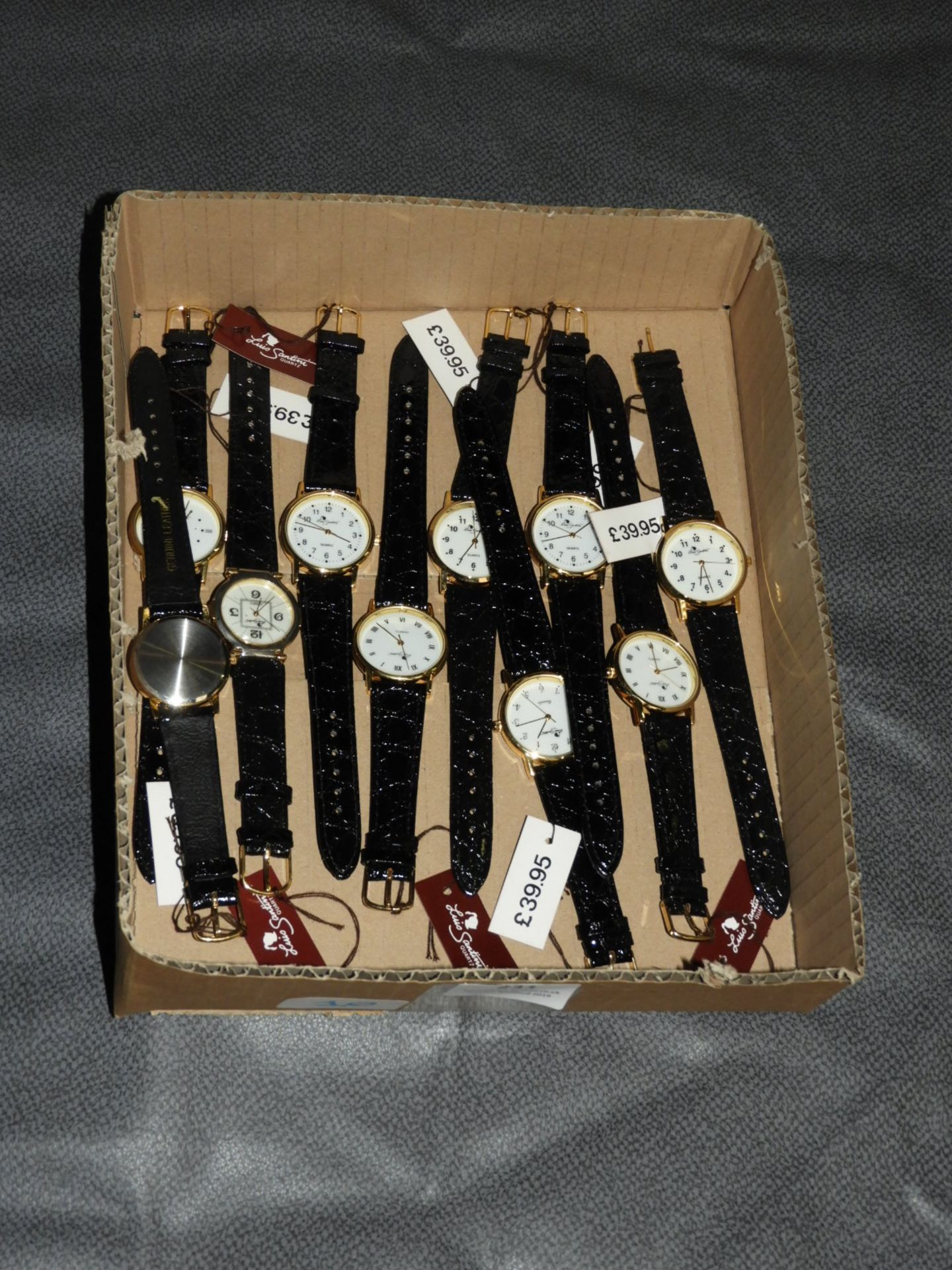 Box of Ten Wristwatches with Faux Leather Straps (