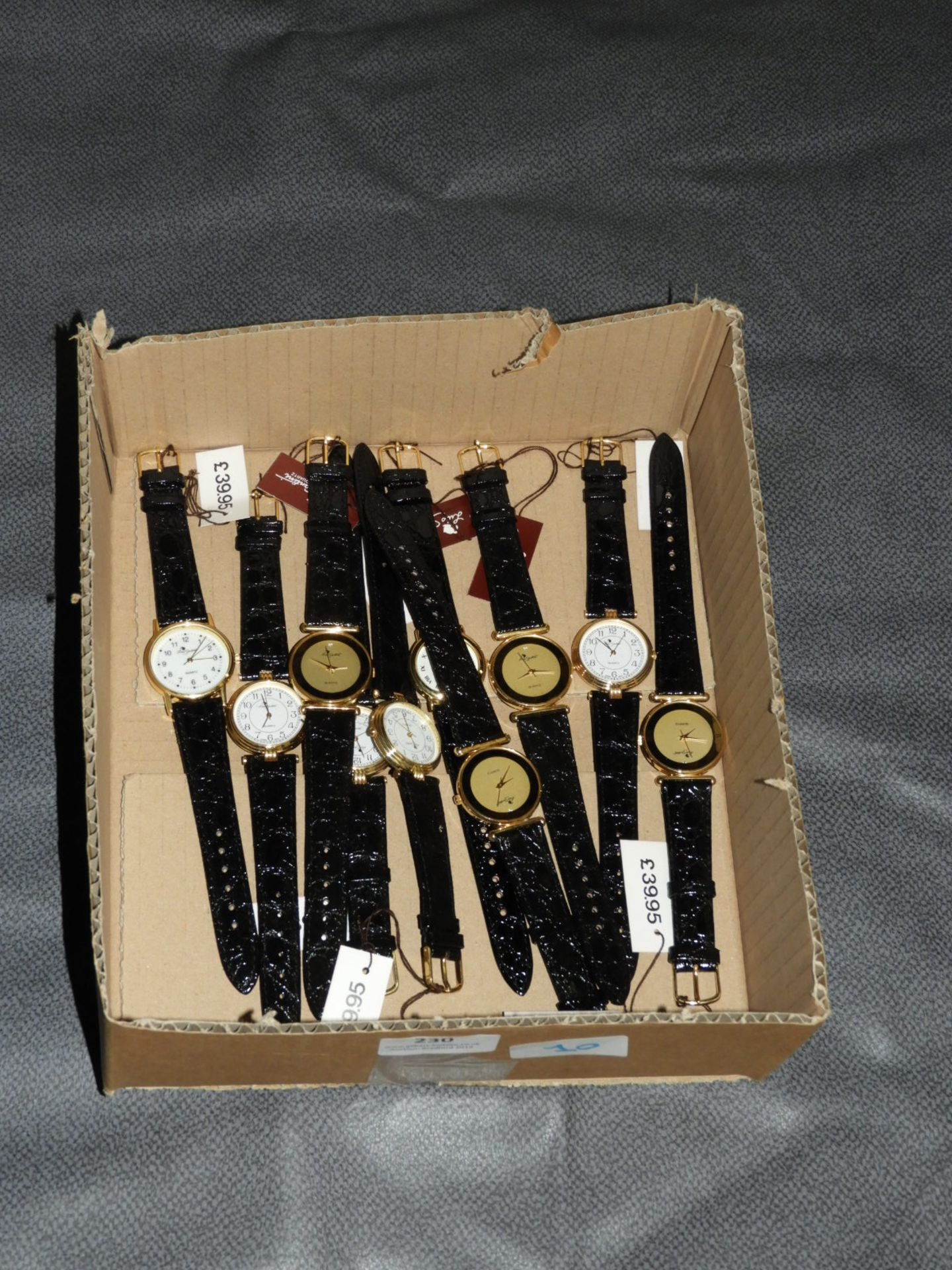 Box of Ten Wristwatches with Faux Leather Straps (