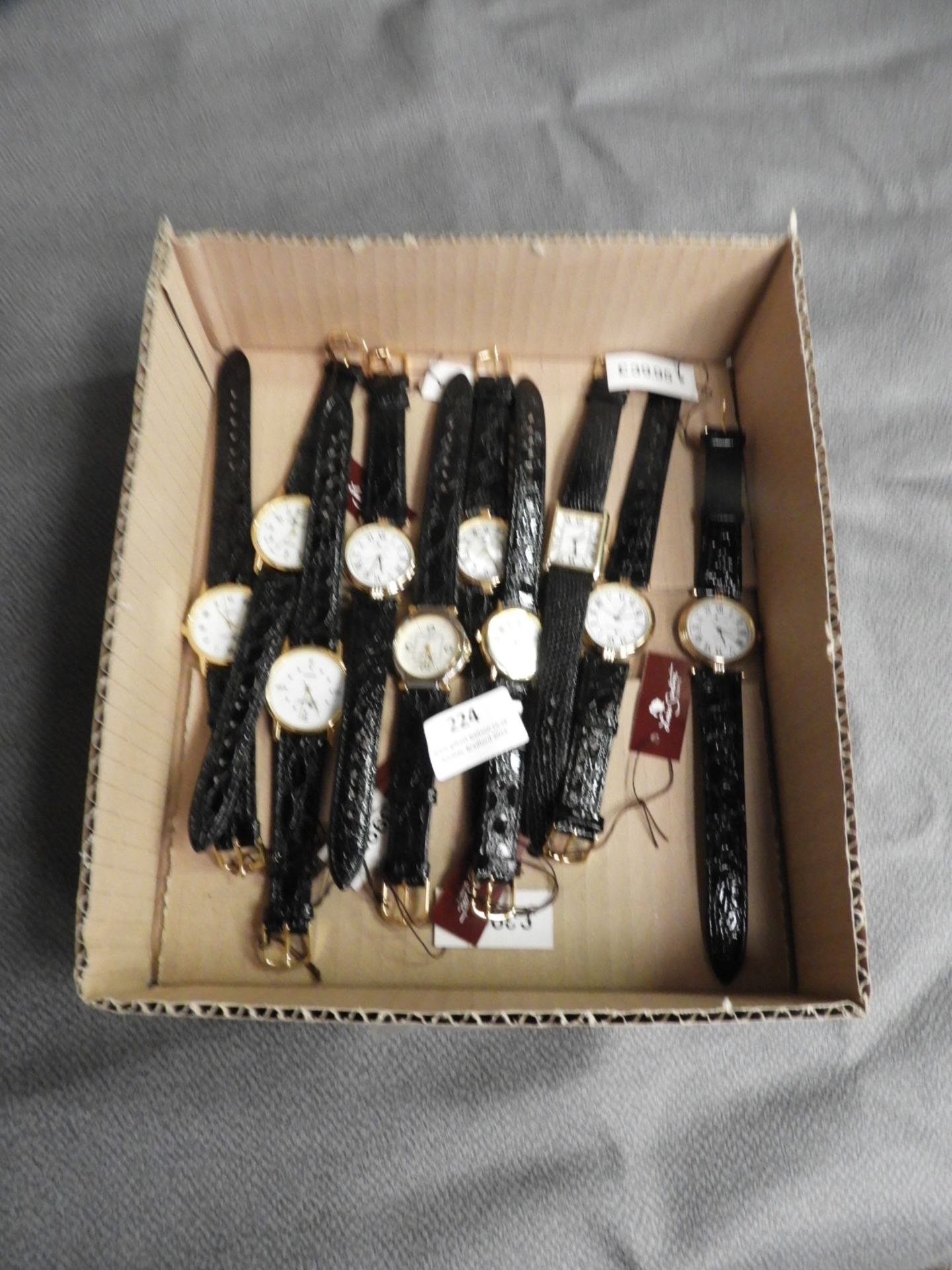 Box of Ten Wristwatches with Faux Leather Straps (