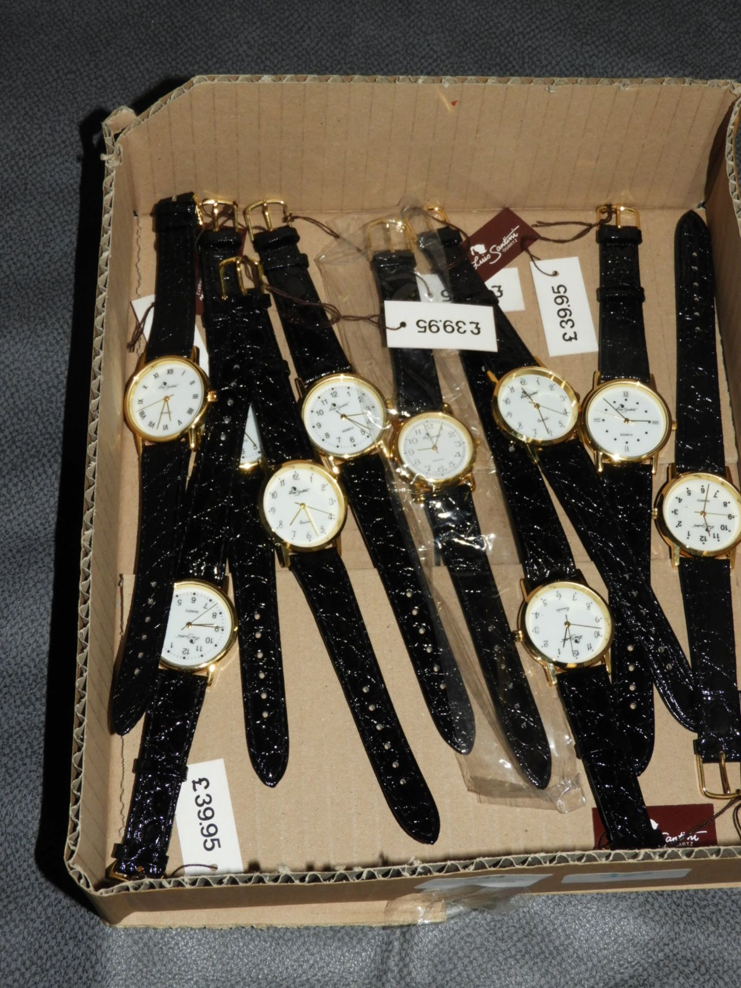 Box of Ten Wristwatches with Faux Leather Straps (