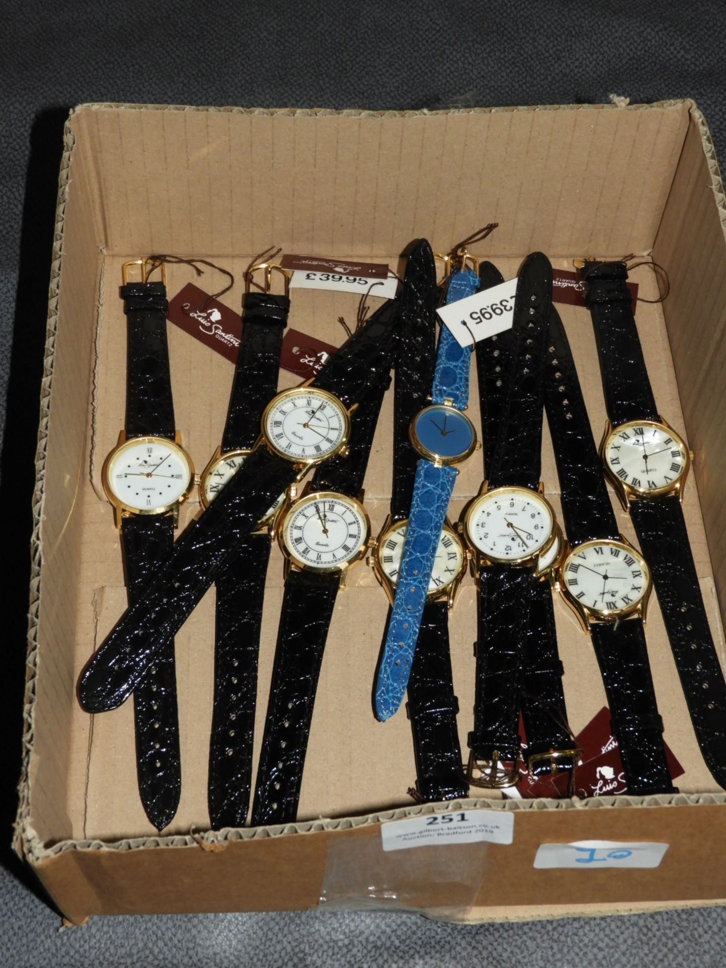 Box of Ten Wristwatches with Faux Leather Straps (