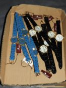 Box of Ten Wristwatches with Faux Leather Straps (