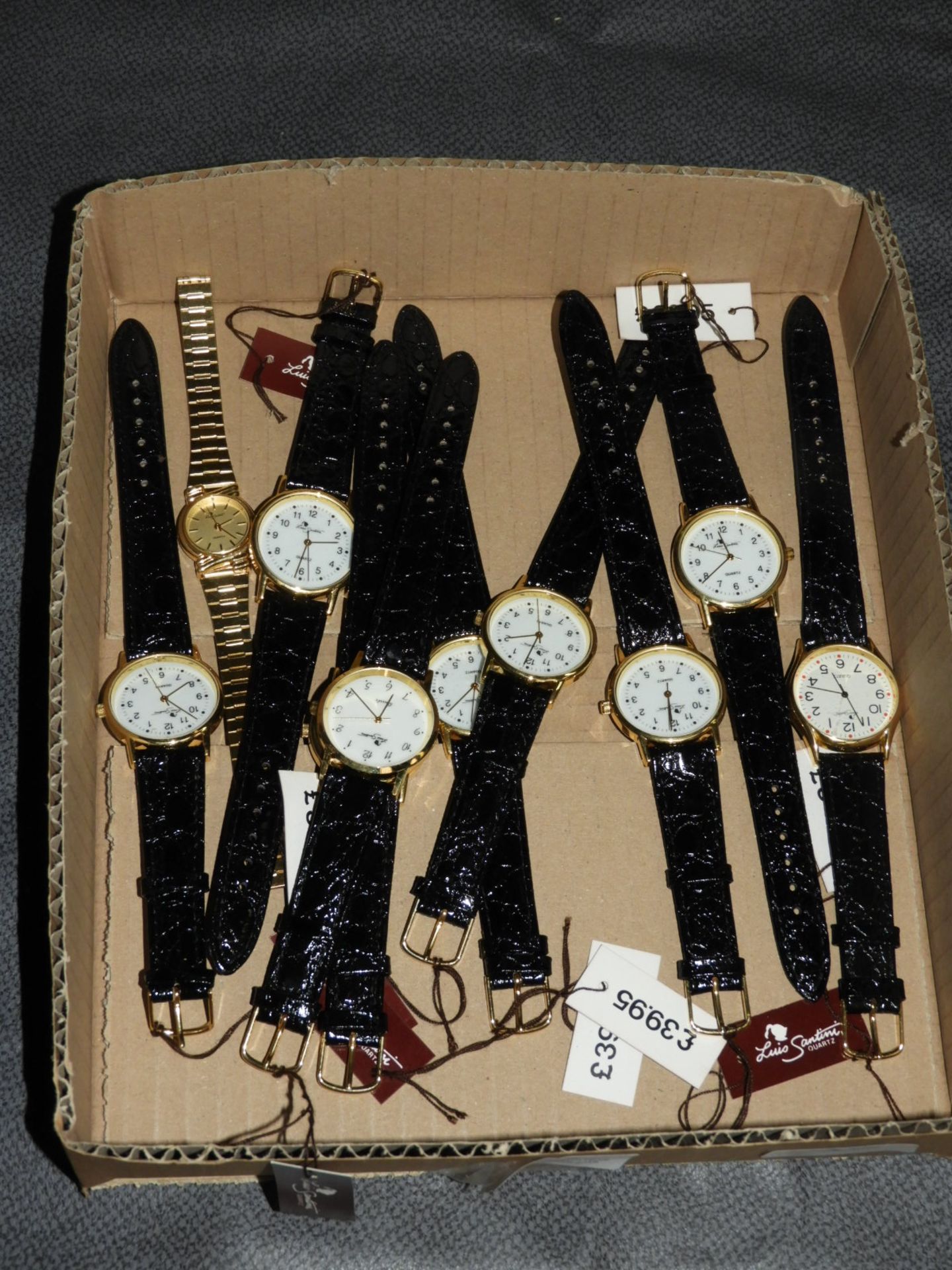 Box of Ten Wristwatches with Faux Leather Straps (