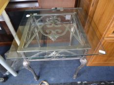 Glass Topped Coffee Table on Wrought Iron Stand