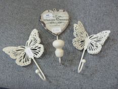 Three Coat Hooks ( Two Butterflies and a Heart)