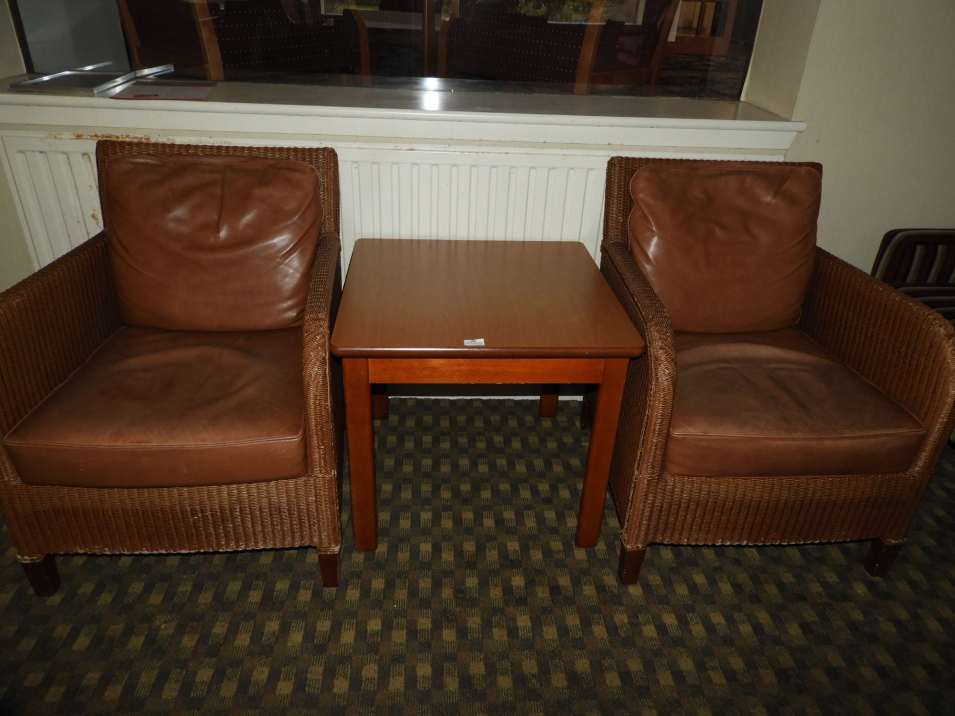 *Pair of Rattan Low Seat Reception Chairs with Fau