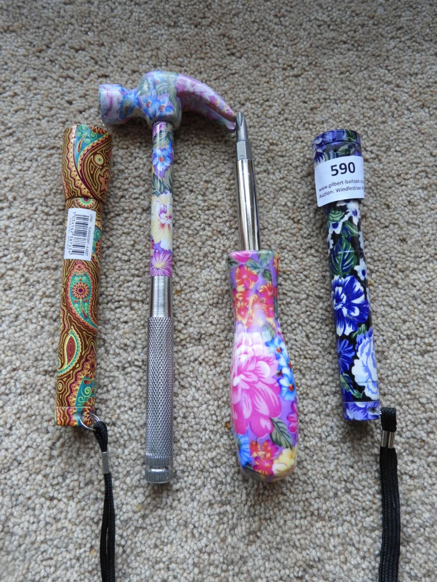 *Two Floral Patterned Torches, Screwdriver and a H