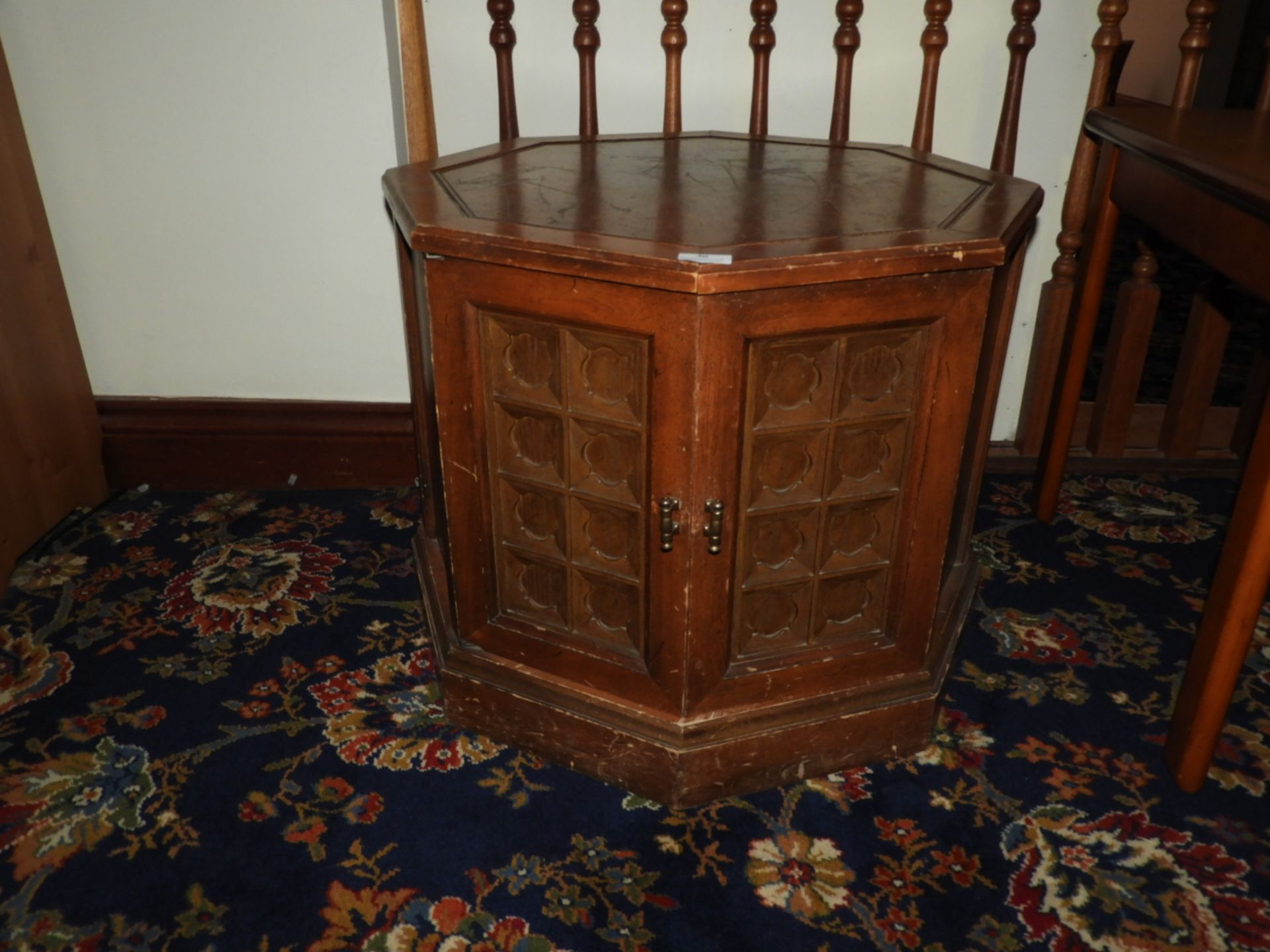 *Octagonal Storage Cabinet with Carved Panel Doors