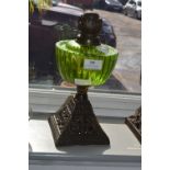 Green Glass & Cast Iron Oil Lamp