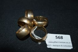Five 9ct Gold Wedding Bands - approx 38g total