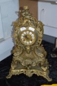 Large Ornate Brass Mantel Clock with Cherub Decoration