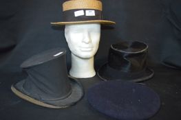 Four Vintage Hats Including a Boater, Top Hat, Col