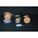 Three Royal Doulton Miniature Character Jugs