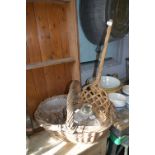 Basket Containing Assorted Glassware and a Carpet Beater