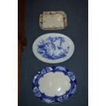 Two Blue & White Pottery Meat Plates and One Other