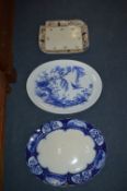 Two Blue & White Pottery Meat Plates and One Other