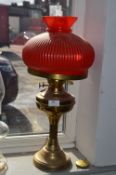 Large Red Glass Oil Lamp