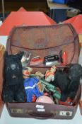 Suitcase Containing Pull Along Dogs, Thunderbirds Puppets, etc.