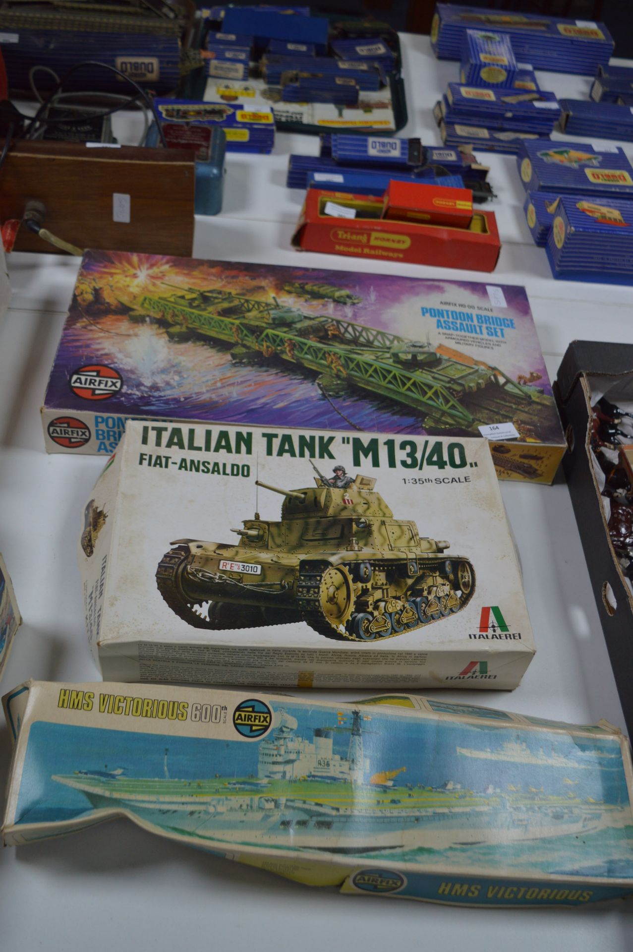 Collection of Airfix and Other Model Kits Including Tanks and a Pontoon Bridge Assault Set