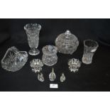 Collection of Cut Glassware Including Bowls, Vases