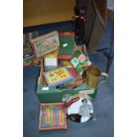 Box of Miscellaneous Children's Toys, Jungle Printing Outfit, Flip Frog, etc.