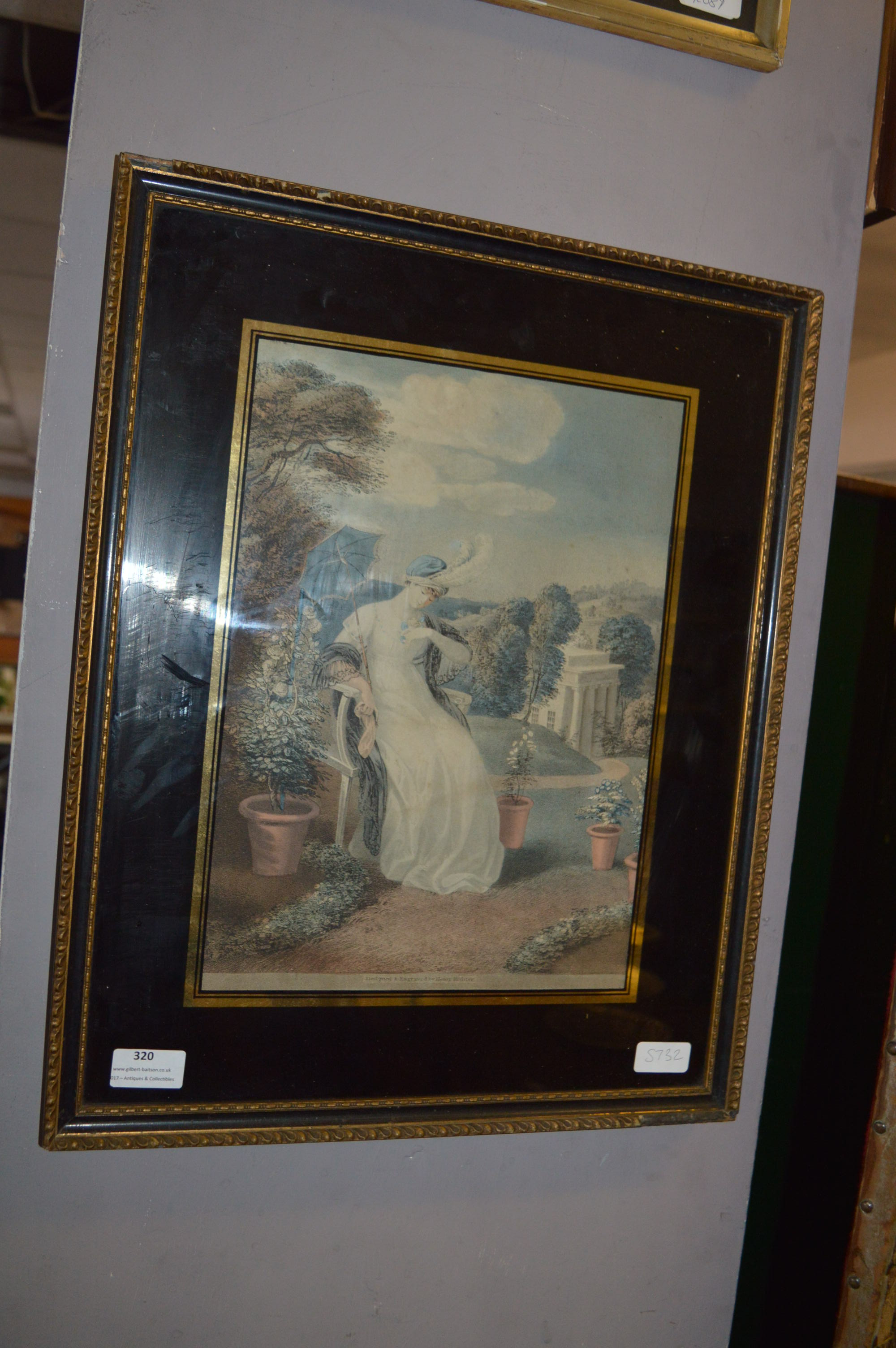 Gilt Framed Georgian Print - Garden Scene