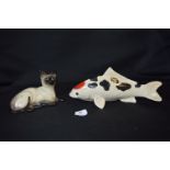 Koi Carp and Siamese Cat Figurines