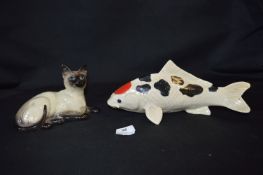 Koi Carp and Siamese Cat Figurines