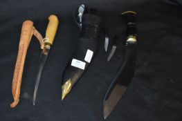 Fish Filleting Knife and a Kukri with Sheaths