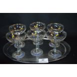 Collection of Six Babycham Glasses with Tray