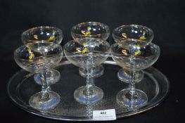 Collection of Six Babycham Glasses with Tray