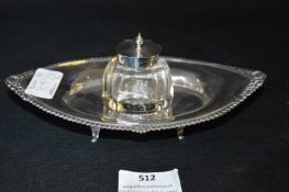 Silver Inkstand and Silver Topped Glass Ink Bottle