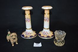 Pair of Decorative China Candlesticks and Other Small Collectibles