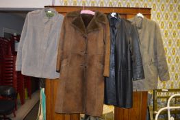 Collection of Ladies Vintage Coats Including Leather and Suede