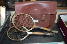 School Satchel and Two Childs Tennis Rackets