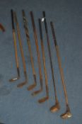 Collection of Seven Vintage Golf Clubs with Hickory Shafts
