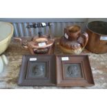 Small Copper Kettle, Royal Doulton Jug and Two Dickens Character Plaques