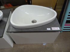 *White Cabinet with Grey Worktop, Ceramic Sink and
