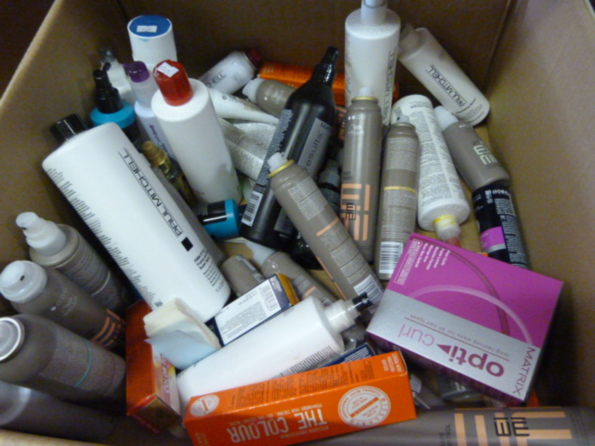 Box of Assorted Part Used Hairdressing Products