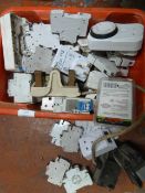 Box of Electrical Fittings Including Plugs, Breake
