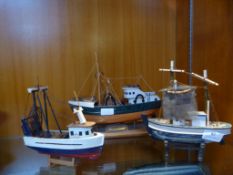 Three Wooden Model Trawlers