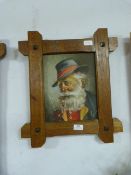 Oak Framed Oil on Canvas - Man with Pipe