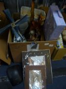 Box of Miscellaneous Items Including Ceramic Windm
