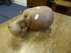 Small Carved Wood Hippopotamus Figure