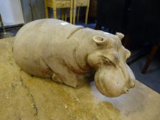 Large Carved Wood Hippopotamus Figure